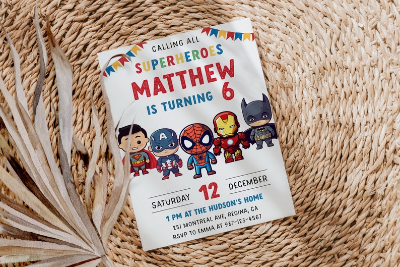 Editable Superheroes Birthday Invitation Template Printable Birthday Party Invitation Kids Party Invite Template Superhero Bday Card sh1 image 6