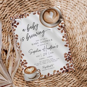 Baby Is Brewing Shower Invitation, Coffee Latte Theme (Editable Canva Template, Instant Download) image 12