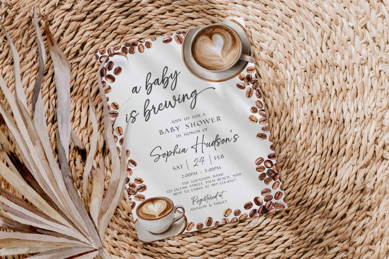 Baby Is Brewing Shower Invitation, Coffee Latte Theme (Editable Canva Template, Instant Download) image 12