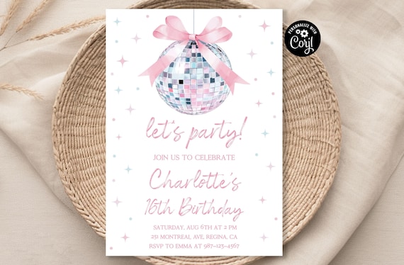 Disco Ball Birthday Invitation ANY AGE Disco Party Disco Birthday Disco Theme Party Dancing Queen Disco Invitation Disco Party Invite db1