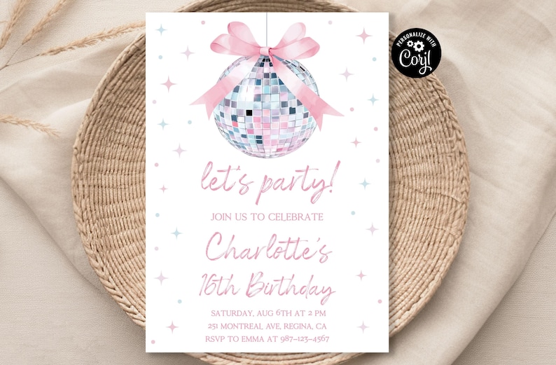 Disco Ball Birthday Invitation ANY AGE Disco Party Disco Birthday Disco Theme Party Dancing Queen Disco Invitation Disco Party Invite db1 image 1