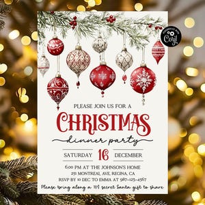 Invito alla festa di Natale Modello di invito alla cena di Natale retrò Festa di Natale Invito alla festa delle feste Invito alla cena delle feste