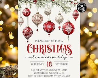 Christmas Party Invitation Retro Christmas dinner invitation template Christmas party Holiday party invite Holiday dinner invite