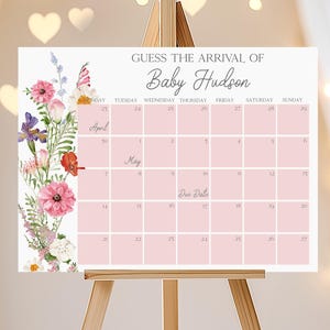 Baby in Bloom Kalender Vorlage Floral Baby Fälligkeitsdatum Kalender Spiel Guess Baby's Geburtstag Wildblumen Baby Prediction Geburtsdatum Kalender BB4
