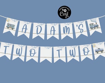 Editable Chugga Chugga Two Two Birthday Banner Train Second Birthday Printable Banner 2nd Boys Birthday Banner Train Birthday Girland tr1