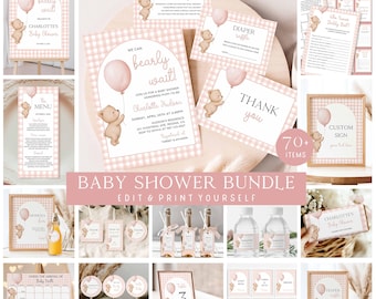 Teddy Bear Baby Shower Invitation Bundle, Editable Template (Digital Download)