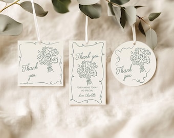 Plantilla de etiqueta de recuerdo Etiqueta de regalo nupcial editable Etiqueta de agradecimiento para baby shower color verde salvia Paquete de recuerdos para baby shower color verde salvia Fuera del mercado Despedida de soltera FO4