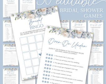 Floral Bridal Shower Games Bundle Printable Games Dusty Blue Bridal Games Package Modern Bridal Games Pack Blue Before I do Games Bundle F22