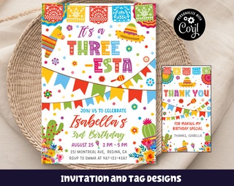 Three-Esta Fiesta Birthday Invitation, Mexican Cactus Theme (Digital Download)