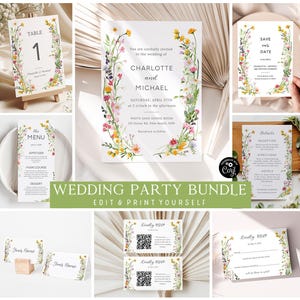 Wildflower Wedding Bundle Template Wildflower Wedding Invitation Bundle Wedding Kit Floral Bundle Wedding Package Boho Wildflower Suite WF12