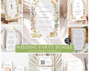 Wildflower Wedding Bundle Template Wildflower Wedding Invitation Bundle Wedding Kit Floral Bundle Wedding Package Boho Wildflower Suite WF12