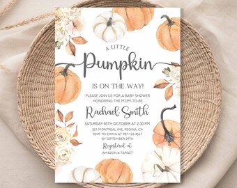 Einladung zur Babyparty mit Kürbismotiv, Herbstblumen (Digitaler Download) P15