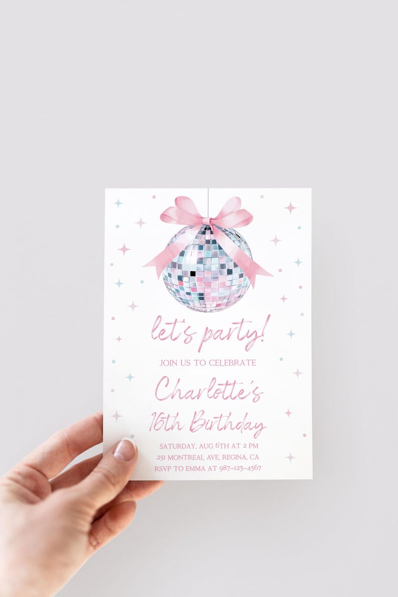 Disco Ball Birthday Invitation ANY AGE Disco Party Disco Birthday Disco Theme Party Dancing Queen Disco Invitation Disco Party Invite db1 image 6