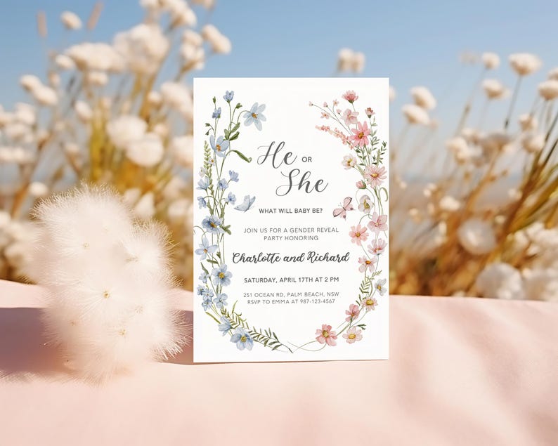 Wildflower Gender Reveal Invitation, Spring Floral Design (Digital Download) image 9