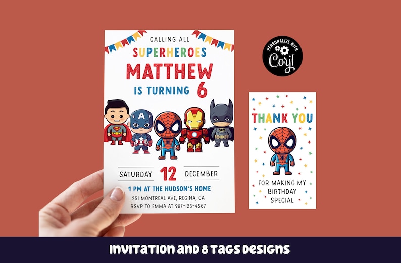 Editable Superheroes Birthday Invitation Template Printable Birthday Party Invitation Kids Party Invite Template Superhero Bday Card sh1 image 1