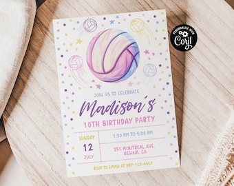 Editable Volleyball Birthday Invitation Volleyball Party Invite Volleyball Theme Girl's Volleyball Girl Party Girls Volleyball Game Party