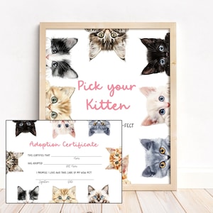Modèle de certificat d'adoption d'un chat avec plaque d'anniversaire Adoptez un chaton Adoption d'un chaton Chaton Adoptez un chat vétérinaire Pawty Decor Anniversaire d'une fille, activité C8