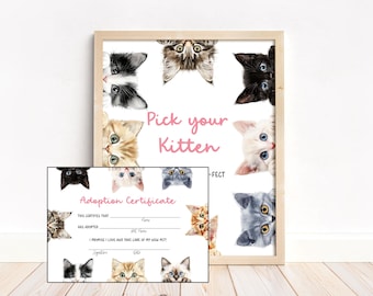 Adopt a Kitten Birthday Sign Cat Adoption Certificate Template Kitten Adoption Kitten Adopt A Cat Vet Pawty Decor Girl Birthday Activity C8