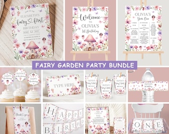 Editable Fairy First Birthday Party Bundle Magical Enchanted Fairy 1st Birthday Bundle Girl 1st Birthday Fairy Garden Bundle F10