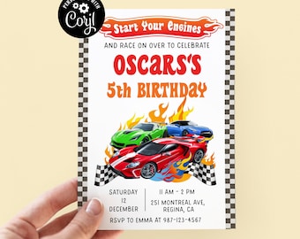 Editable Hot Cars Birthday Invitation Wheels Birthday Invitation Race Car Birthday Invite Racing Car Printable Template Instant Download
