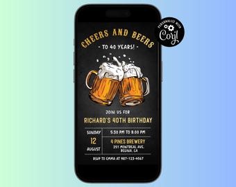 EDITABLE Cheers and Beers Birthday Party Mobile Invitation Surprise Beer Party 30th 40th 50th Invite Printable Digital Download Mens Party