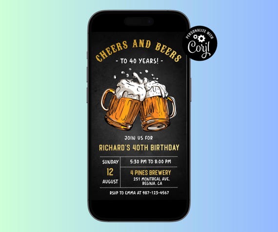 EDITABLE Cheers and Beers Birthday Party Mobile Invitation Surprise Beer Party 30th 40th 50th Invite Printable Digital Download Mens Party