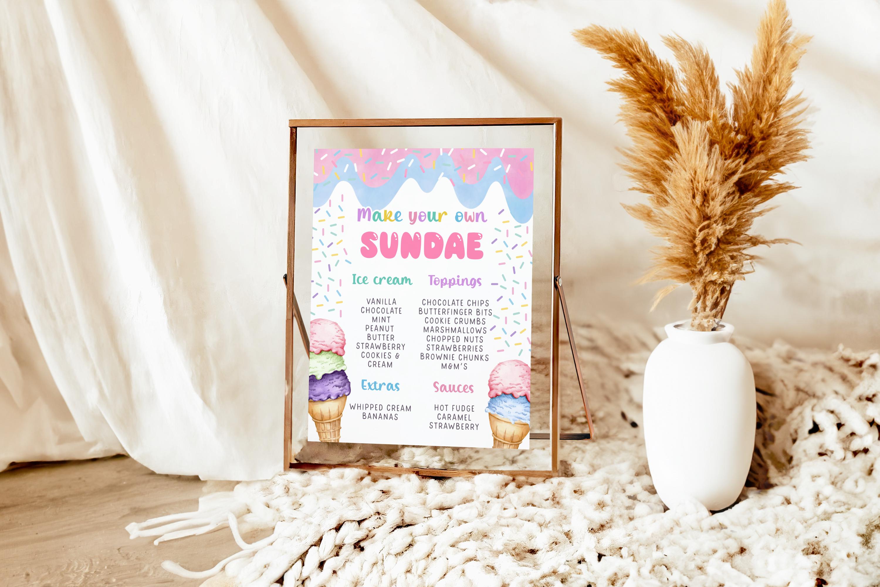 Sundae Sign Editable Ice Cream Sundae Sign Three Scoops of Fun Ice Cream Party ...