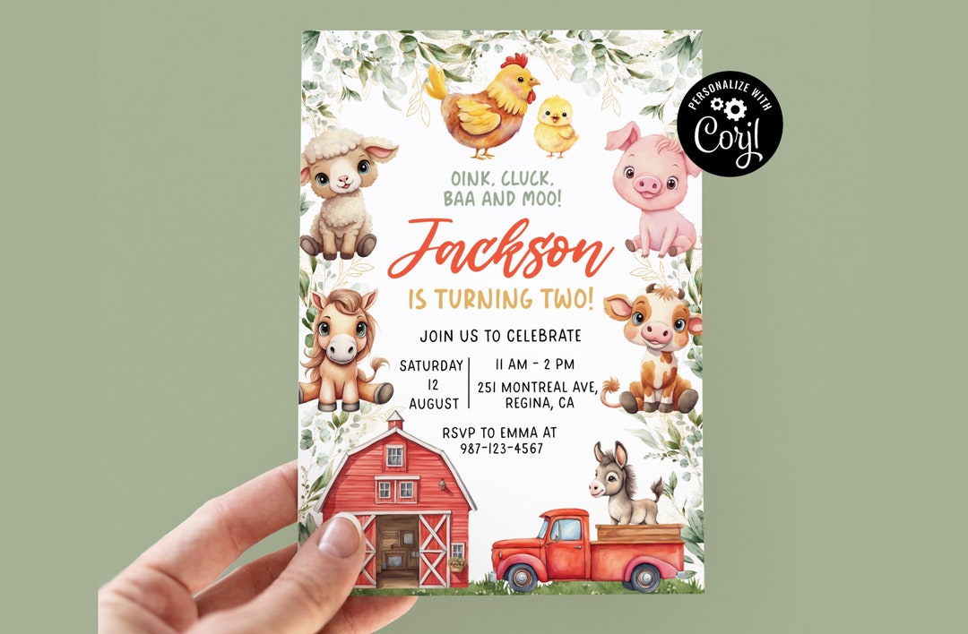 EDITABLE Farm Birthday Invitation Barn Animals Party Invite Template ...