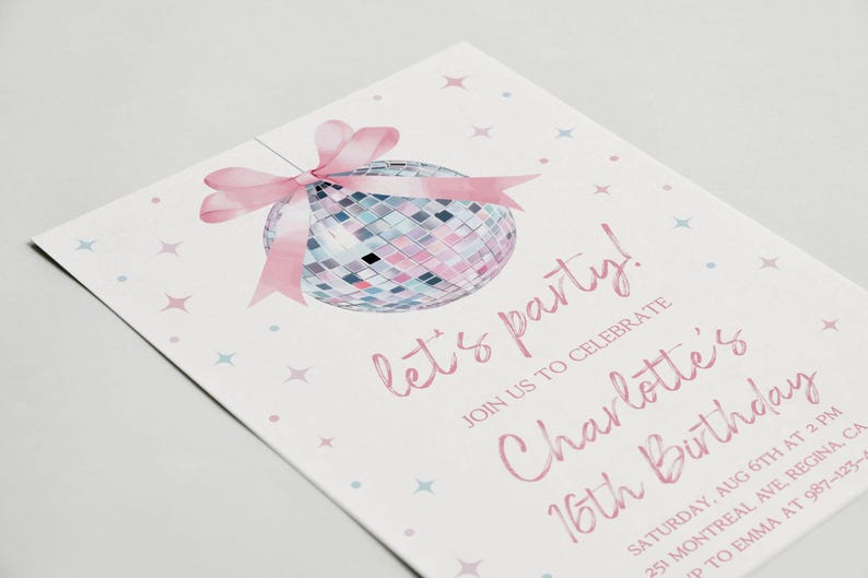 Disco Ball Birthday Invitation ANY AGE Disco Party Disco Birthday Disco Theme Party Dancing Queen Disco Invitation Disco Party Invite db1 image 3