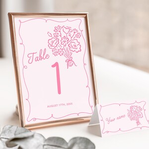 Numéro de table et modèle de marque-place Plaque de mariage Trouvez votre table Décoration de mariée modifiable Rose frais du marché Trouvez votre place FO1