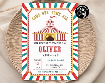 Editable Circus Birthday Invitation Template (Digital Download)