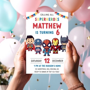 Editable Superheroes Birthday Invitation Template Printable Birthday Party Invitation Kids Party Invite Template Superhero Bday Card sh1 image 4