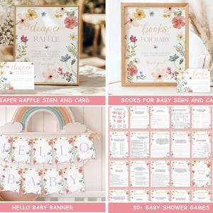 Wildflower Baby Shower Bundle Editable Wild Flower Baby Shower Set Girl Floral Boho Baby Shower Suite Baby In Bloom Bundle Package WF4 image 6
