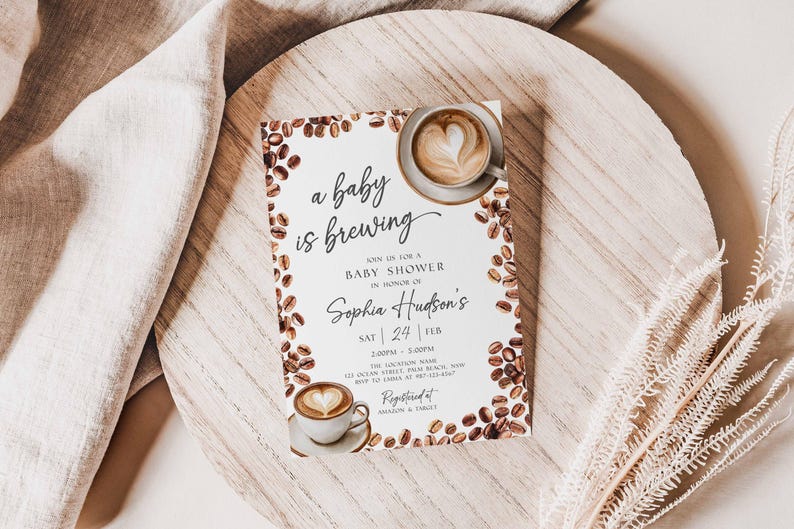 Baby Is Brewing Shower Invitation, Coffee Latte Theme (Editable Canva Template, Instant Download) image 10