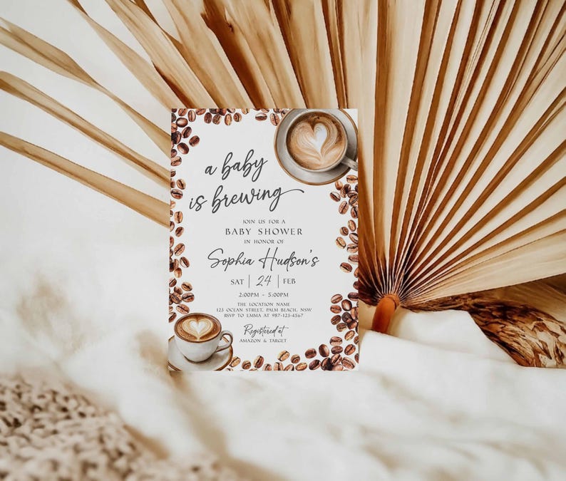 Baby Is Brewing Shower Invitation, Coffee Latte Theme (Editable Canva Template, Instant Download) image 9