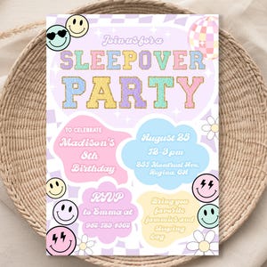 Plantilla de invitación de cumpleaños para fiesta de pijamas Invitación de cumpleaños para fiesta de pijamas Spa rosa para niñas adolescentes Invitación a fiesta de pijamas Fiesta de pijamas Fiesta de pijamas