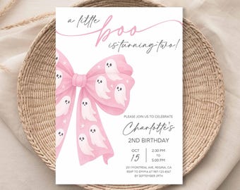 Two Spooky Halloween 2nd Birthday Invitation, Pink Ghost Party (Digital Download)