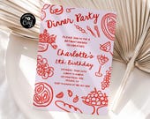 Chic Birthday Hand Drawn Invite Retro Invitation Whimsical Birthday Adult Birthday Dinner Party Invitation Pink Birthday Retro Birthday