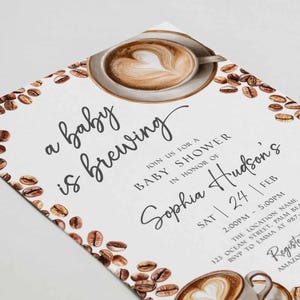 Baby Is Brewing Shower Invitation, Coffee Latte Theme (Editable Canva Template, Instant Download) image 5