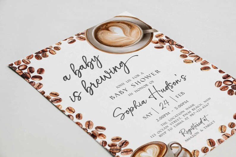Baby Is Brewing Shower Invitation, Coffee Latte Theme (Editable Canva Template, Instant Download) image 5