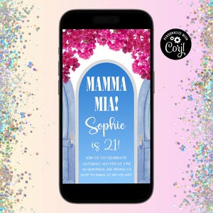 Invitación editable de Mamma Mia Plantilla de invitación móvil para fiesta de Grecia Mamma Mia Party Girl Party Invita a fiesta griega Mamma Mia 21 cumpleaños