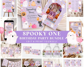 ハロウィンをテーマにした1歳の誕生日パーティーセット（デジタルダウンロード）