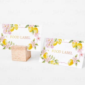 Etiqueta de comida cítrica Tenda de comida de limão Tema Amalfi Tenda de comida de chá de panela principal Tenda de comida de limão Cartões de buffet de casamento Cartão de lugar cítrico MS1