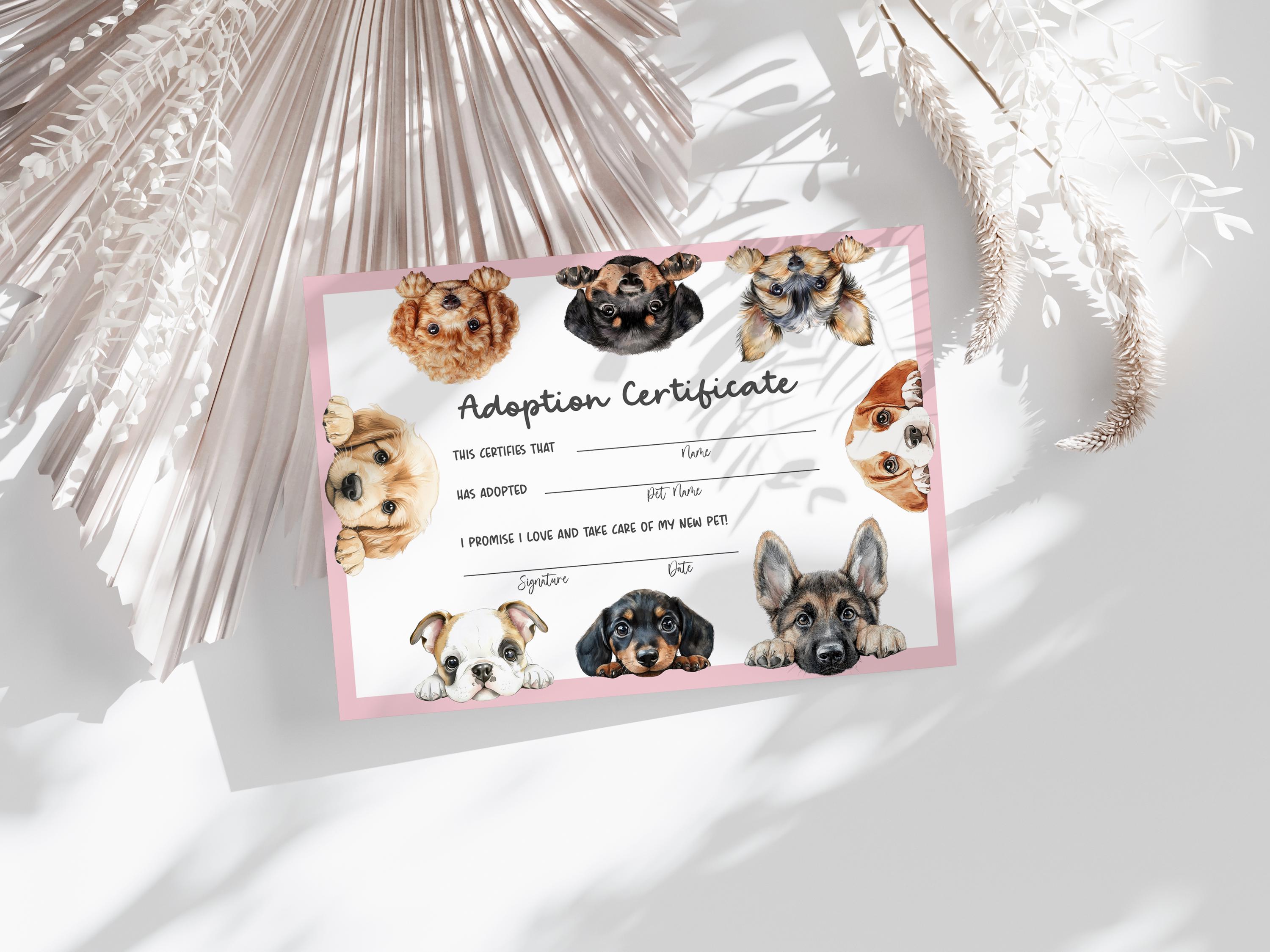 Adopt a Puppy Birthday Sign Puppy Adoption Certificate Template Dogs ...