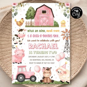 Editable Farm Birthday Invitation Girl Farm Animals Girl Barnyard Birthday Farm Party Digital Download Printable Invitation Template