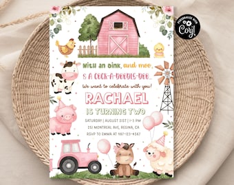 Editable Farm Birthday Invitation Girl Farm Animals Girl Barnyard Birthday Farm Party Digital Download Printable Invitation Template