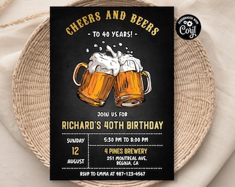 Cheers and Beers Birthday Invitation, Editable Beer Party (Digital Download)