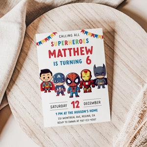 Editable Superheroes Birthday Invitation Template Printable Birthday Party Invitation Kids Party Invite Template Superhero Bday Card sh1 image 3