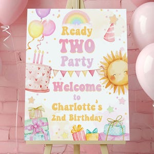 Modello di benvenuto per feste Ready Two Girl 2nd Birthday Welcome Sign Spring Sign Retro 2 Year Old Second Birthday Sign Toddler Welcome Sign RT1