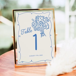 Modèle de numéro de table nuptiale trouver signe de table décoration de table de mariée modifiable numéros de table de mariée bleu frais du marché décoration de table FO2